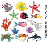 family of funny fish. vector... | Shutterstock .eps vector #92092403