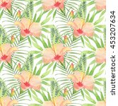  seamless tropical watercolor... | Shutterstock . vector #453207634