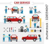 car repair service flat vector... | Shutterstock .eps vector #328554047