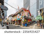 Small photo of Singapore - August 30,2023 : Haji Lane is a shopping street in the heart of Singapore Kampong Glam Arab Quarter, it famous for shops, cafes, bar and restaurants. People can seen exploring around it.