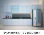 Defocused and Blurr Photo of Simple and Modern Kitchen Design Interior