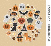 cute vector set with halloween... | Shutterstock .eps vector #704143027