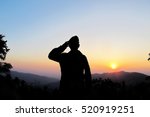 Thai Soldier saluting with sunset background,Silhouette 