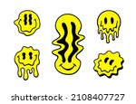 Melting or dripping smiles. Set of psychedelic smiles isolated on white background. Set of vector icons