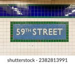 Small photo of 05-12-2023 - Manhattan, New York, NY, USA: 59th street subway sign made of ceramic tiles in Manhattan, New York City