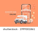 parcel delivery truck parked in ... | Shutterstock .eps vector #1999301861
