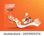 delivery man drives a scooter... | Shutterstock .eps vector #2053905374