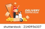 delivery man he stood holding a ... | Shutterstock .eps vector #2140956337