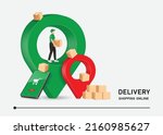 delivery man in uniform is... | Shutterstock .eps vector #2160985627