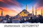 Small photo of Suleymaniye Mosque Ottoman imperial mosque at sunset, Historical Suleymaniye Mosque Istanbul most popular tourism destination of Turkey, Golden Horn, Istanbul, Turkiey