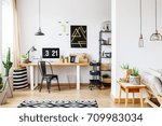 Trendy Room With Workspace For...