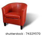 Bright Red leather Armchair isolated on white with a drop shadow.