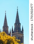 Small photo of St Peter's Cathedral in North Adelaide viewed from Pennington Gardens on a day