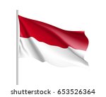 Waving flag of Indonesian Republic. Illustration of Asian country flag on flagpole. Vector 3d icon isolated on white background