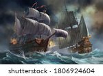 3d Pirates Ships In Sea Storm