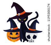 halloween black cat with... | Shutterstock .eps vector #1195300174