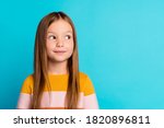 Small photo of Close-up portrait of her she nice-looking lovely attractive curious creative cheery long-haired girl learning creating plan copy space isolated over bright vivid shine vibrant blue color background