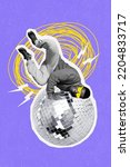 Small photo of Creative 3d collage artwork postcard poster sketch graphics of funny funky guy dude person dance studio isolated on drawing background
