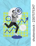 Small photo of Artwork image collage poster of happy excited man hold bullhorn proclaim news hurry up seasonal offer isolated on drawing background