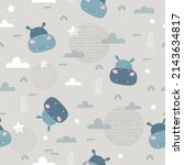 seamless pattern with hippo.... | Shutterstock .eps vector #2143634817