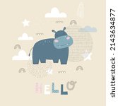card with hippo. kids print.... | Shutterstock .eps vector #2143634877