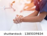 close up hands of children or Pupils At preschool Washing hands with soap under the faucet with water,copy space for text or product you. clean and Hygiene concept.