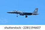 Small photo of SINGAPORE - MARCH 28, 2023: Republic of Singapore Air Force , serial 8310 F-15SG from the 142 Squadron on a routine drill.