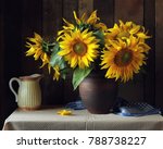 Bouquet Of Sunflowers In A Clay ...