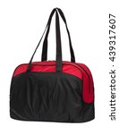 Small photo of black and red duffel bag, handbag isolated on white background