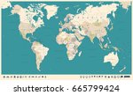 vintage world map and markers   ... | Shutterstock .eps vector #665799424