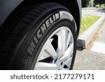 Small photo of Strasbourg, France - May 8, 2022: Michelin tyre company logotype on a car Primacy model
