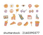 retro stickers. doodles... | Shutterstock .eps vector #2160390377