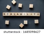 Modern business buzzword - scalability. Top view on wooden table with blocks. Top view. Close up.