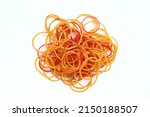 Heap of rubber bands, isolated on white background, top down view angle shooting