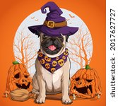 pug dog in halloween disguise... | Shutterstock .eps vector #2017627727
