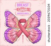 pink ribbon with butterfly... | Shutterstock .eps vector #2039673104