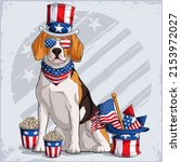 beagle dog breed in 4th of july ... | Shutterstock .eps vector #2153972027