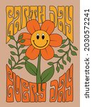 70s retro smiling daisy flower... | Shutterstock .eps vector #2030572241