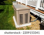 Small photo of Residential standby generator on concrete pad