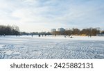 Small photo of Winter tumult on skates on a snowy frozen lake on a day off