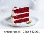 Small photo of Popular dessert called Red Velvet cake. It is served in many special occasions like International Woman's day or Valentine's day. Great layered cake with special cocoa and cream cheese between