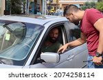 Small photo of deirqanoun el naher-tyre city-Lebanon-september-30-2021: cars drivers wait to get fuel at a petrol station in the south of Lebanon, which is in the throes of an unprecedented economic crisis unpreced