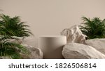 Small photo of Minimal cosmetic background for product presentation. Cosmetic bottle podium and green leaf on gray color background. 3d render illustration. Object isolate clipping path included.