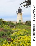 Small photo of Point Montara Fog Signal and Light Station off of California Highway 1 with spring flowers on a partially sunny day vertical
