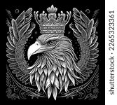 This illustration portrays the fierce and majestic head of an American eagle, with piercing eyes, sharp beak, and detailed feathers. A symbol of power and freedom