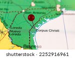 Small photo of Corpus Christi map. Close up of Corpus Christi map with red pin. Map with red pin point of Corpus Christi in USA, Texas.