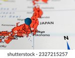 Small photo of Yokohama pin map. Close up of Yokohama map with red pin. Map with red pin point of Yokohama in Japan.