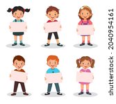 group of happy children holding ... | Shutterstock .eps vector #2040954161