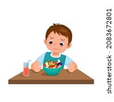 little boy picky eater refusing ... | Shutterstock .eps vector #2083672801