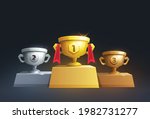 winner podium with cup for the... | Shutterstock .eps vector #1982731277